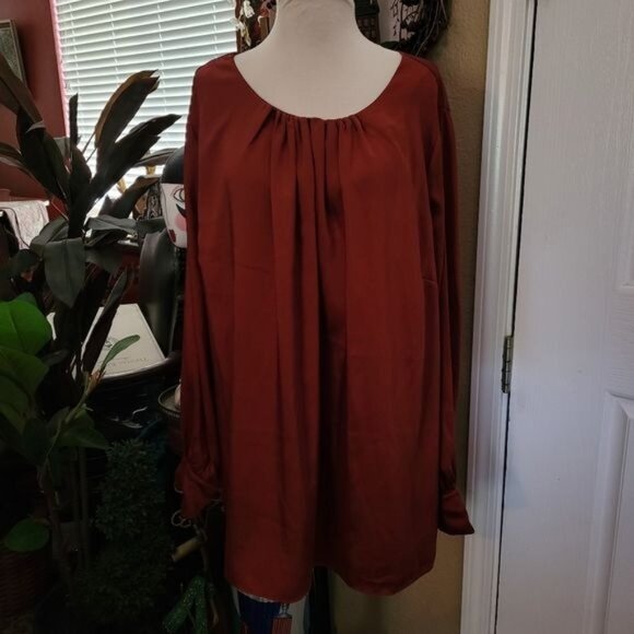 Lane Bryant Blouse Top Work Satin Career Professional Burnt Brick Red Sz 16 1X - Picture 1 of 8